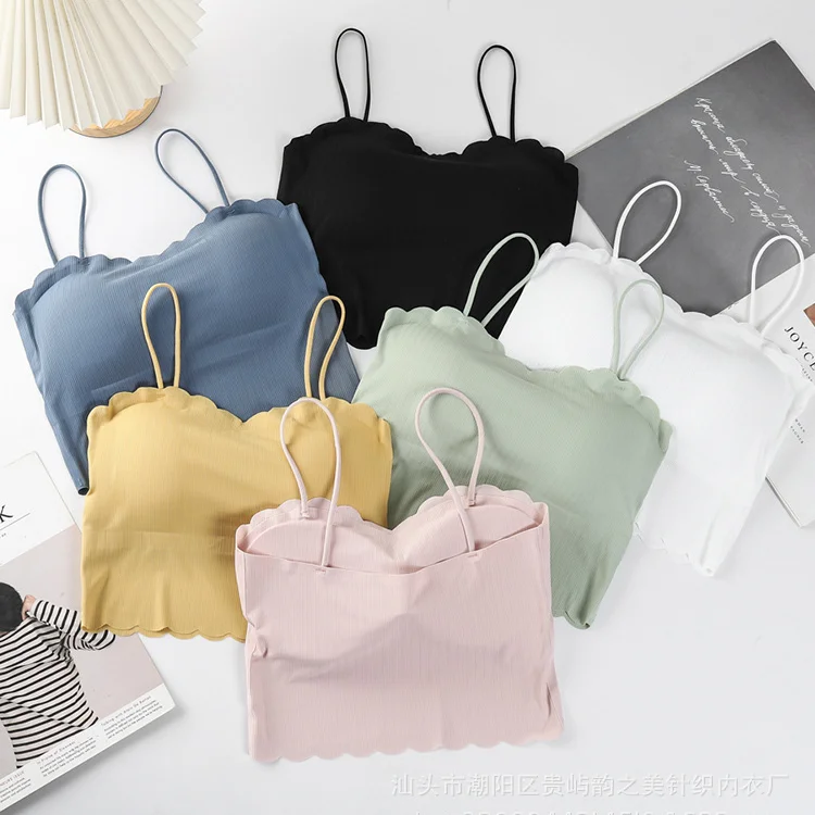 Women Padded Fitness Elastic Soft Yoga Seamless Tube Top Ice Silk Sleep Bra Without Steel Ring With Removable Pads Lingerie