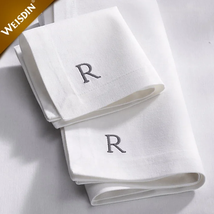 High Quality custom logo white wedding monogrammed hemstitch cotton restaurant cloth napkin
