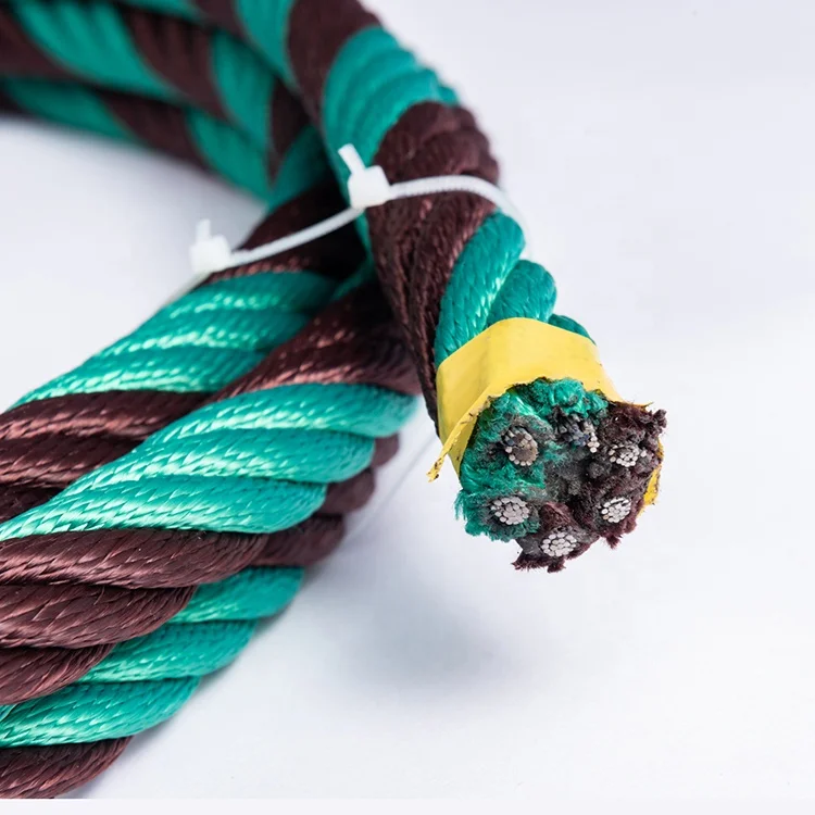 China Multi Color Playground 6 Strands Climbing Net Rope Polyester PP Cord With IWRC Steel Wire Inner Core Combination Rope