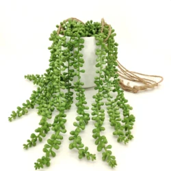 Home Indoor Decor Faux Green Planter  White Ceramic Potted Artificial Hanging Succulent String Of  Pearls Plants