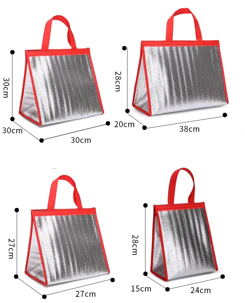 EPE lamination Aluminum Foil  PP-woven thermal cooler tote insulated lunch packaging bag customized logo with touch fastener