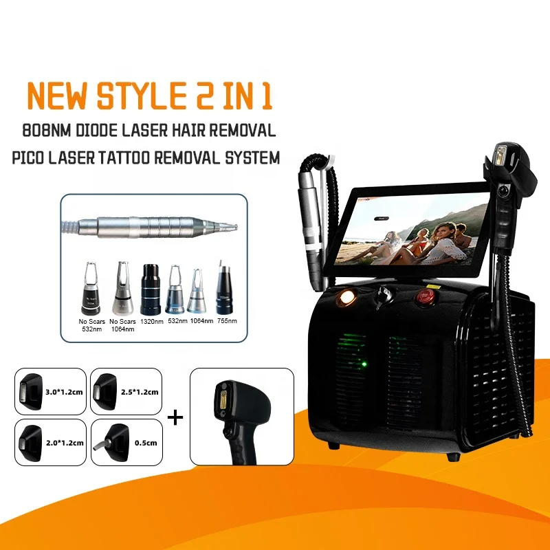 Multi functional 2-in-1 Pico diode tattoo pigment removal ice titanium 3-wavelength diode hair removal beauty salon equipment