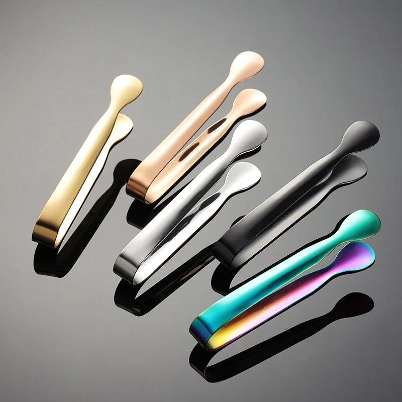 Multi Purpose 304 Stainless Steel Food Clip Ice Clamp Short Handle Round Edge Small Sugar Cube Tongs