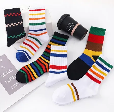 Fashion Sweet Colorful Stripes Socks Dress Casual Girl School Sock Custom Cotton Crew Socks for Women