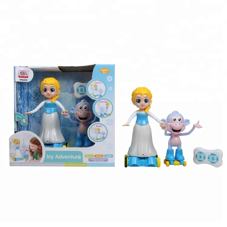 Cool Design Battery Operated Music Dancing Monkey and Girl Doll with Skate