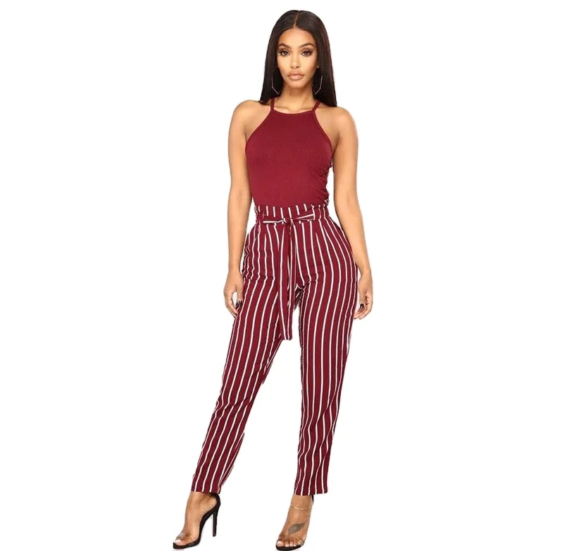 Women Street Workwear Pocket Casual Pants Long Drawstring Cotton Fashion Pants