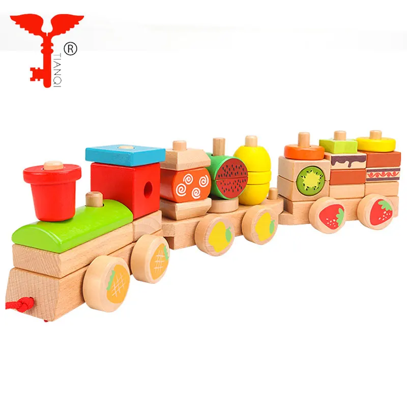 Оптовая продажа, мини мультяшная деревянная игрушка, фруктовая форма, маленький поезд