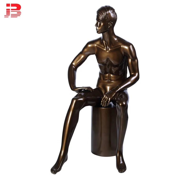European fashion fiberglass sitting ground male mannequin for window display