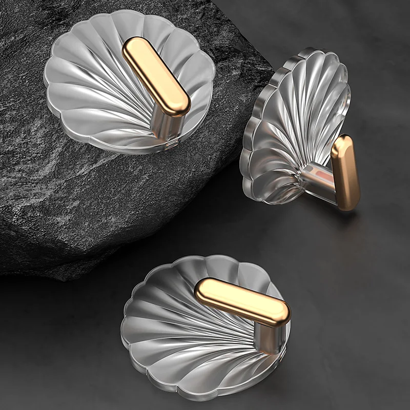 Wholesale Wall Adhesive Hook Beautiful Transparent Shell Shape Acrylic Wall Hook for Bathroom Kitchen Living Room Porch Bedroom