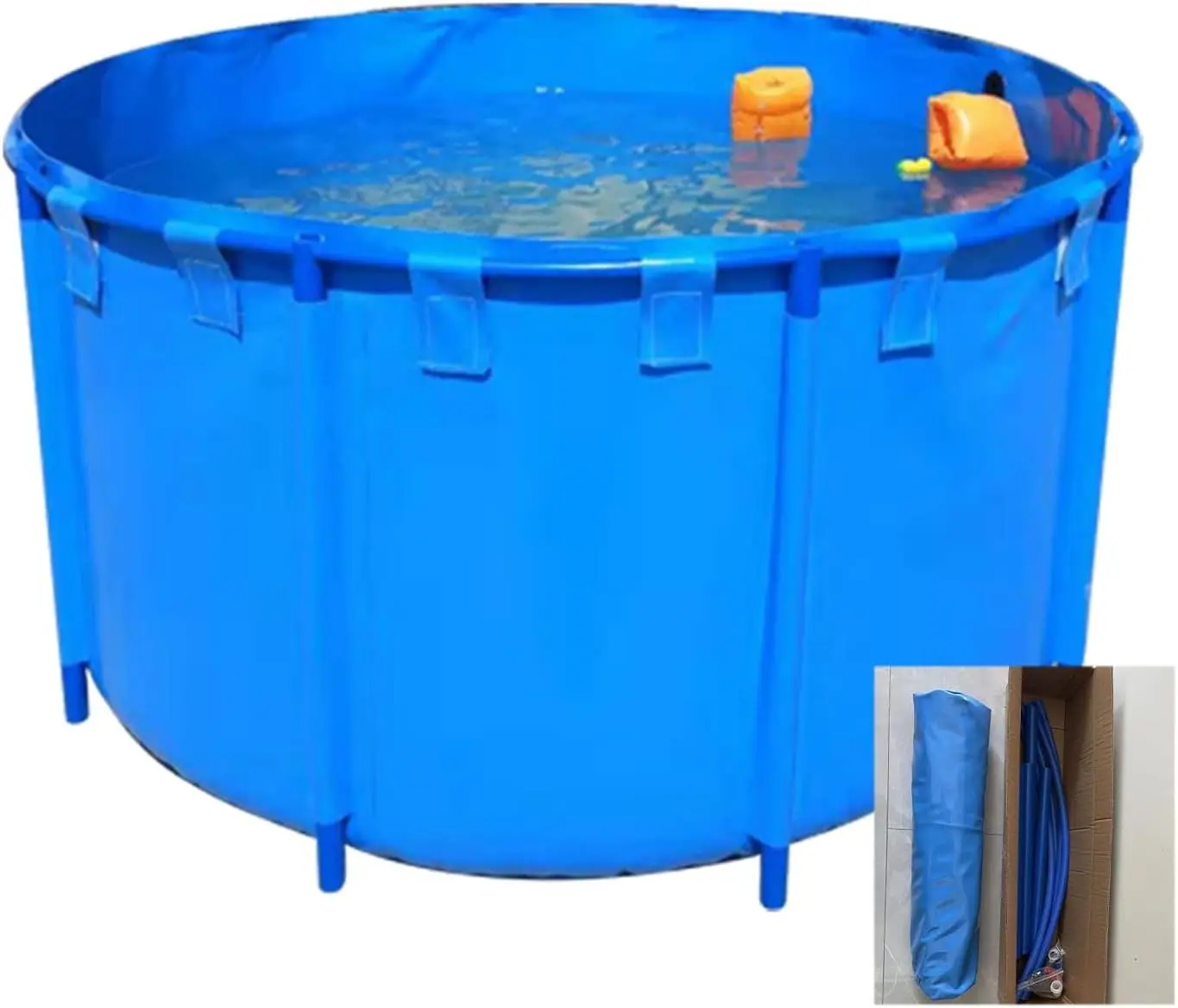 Above Ground Aquarium Pool Pond with Drain Valve Round Fish Pond Foldable Swimming Pool Cover