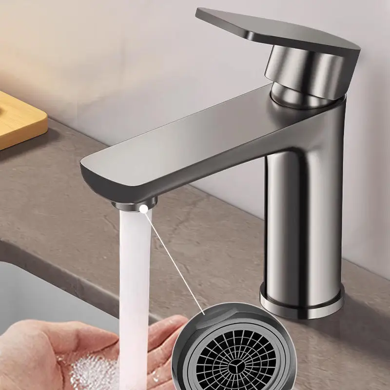 Modern Single-Hole Basin Mixer Faucet by Manufacturer Custom Colour Stainless Steel Gray Single Handle with Ceramic Valve Core