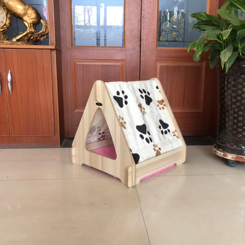 Cat Kennel Nest Pet Tent Dog warm Comfortable House Cage Wood Removable Dog Tent Bed