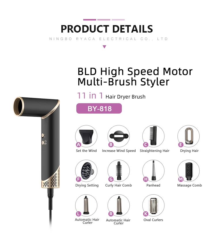 7 in 1 Auto Wrap Curler Styler Ionic Volumizer Blow Dryer Comb BLDC High Speed One Step Hair Dryer and Hot Air Brush