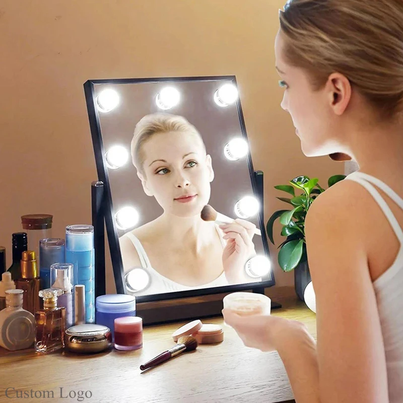 Luxury bathroom vanity table makeup led mirror touch sensor switch make up hollywood mirror with led light bulbs
