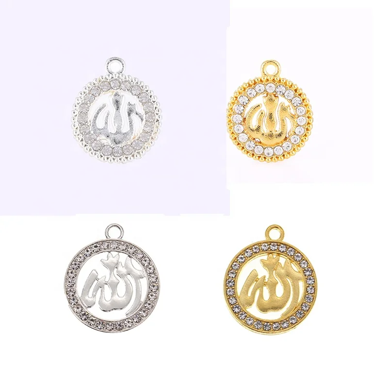 Allah Islamic  Craft Charm Chain Alloy Silver Gold Plated Rhinestone Crystal  Islam Angel  Baby Pins Charms Pendant