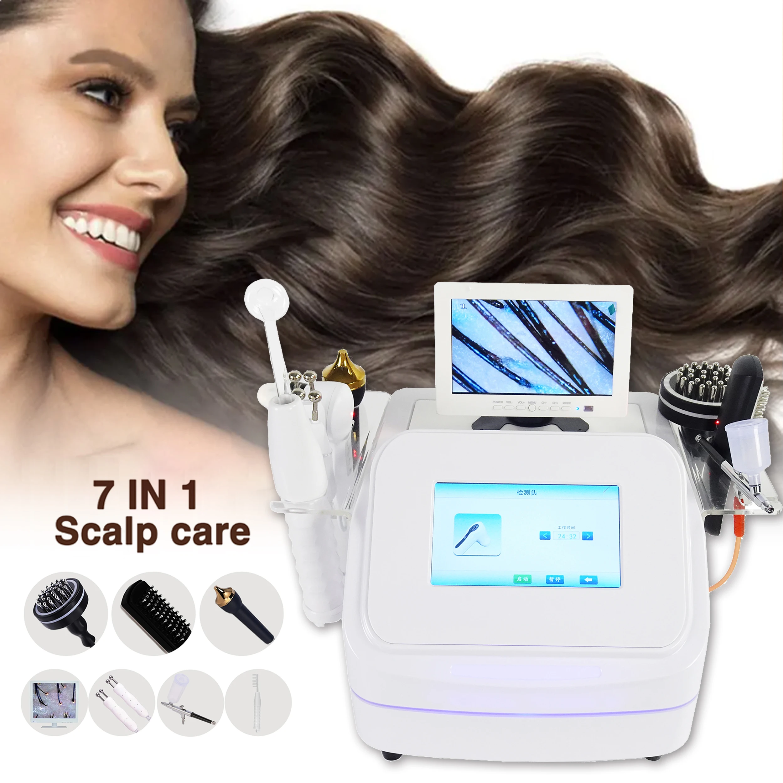 7 in 1 Hair Loss Treatment Scalp Head Massager Anti Follicle Detection Care Physiotherapy Machine