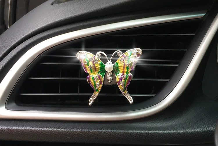 Rhinestone Butterfly Car Perfume Diamond Colorful Butterfly Car Air Freshener Perfume Clip Auto Decoration Accessories Interior