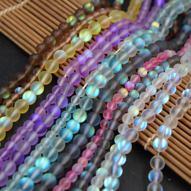 Wholesale Flash Stone Loose Beads DIY Jewelry Bracelet String Beads Material High Imitation Moonstone Semi-gem Beads