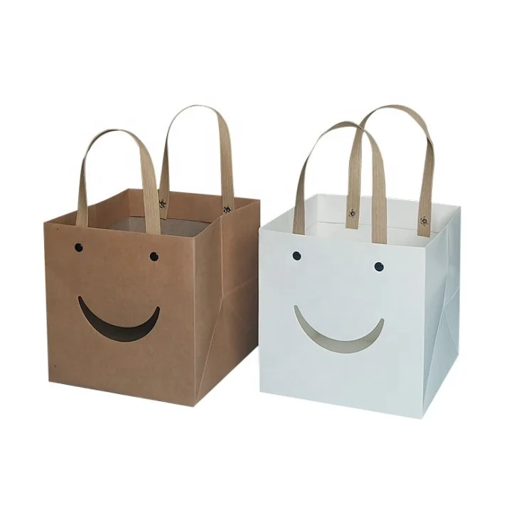 
Square Bottom Fancy Gift Tote Bag Rivet Window Craft Paper Bag With Flat Handle 