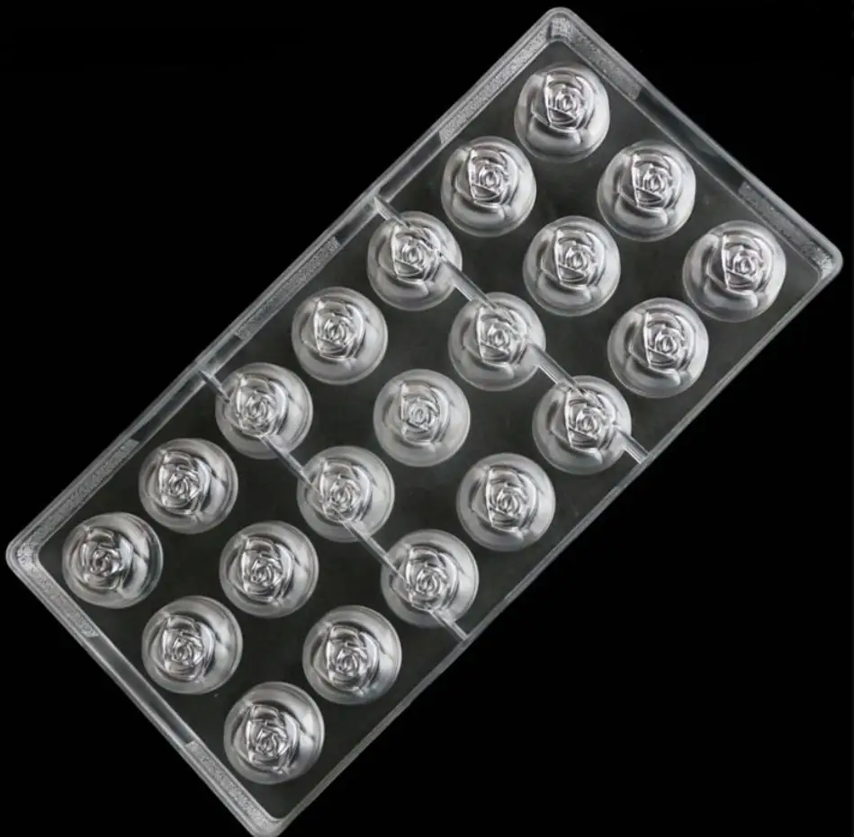 Christmas custom baking pastry polycarbonate non stick rose flower shape plastic chocolate molds polycarbonate mould