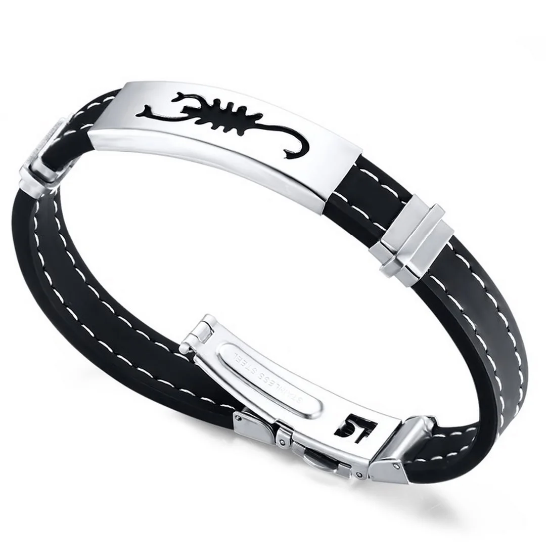GJB018 Zodiac style scorpion charm fine jewelry stainless steel silicone bangle bracelet men for boyfriend birthday gift