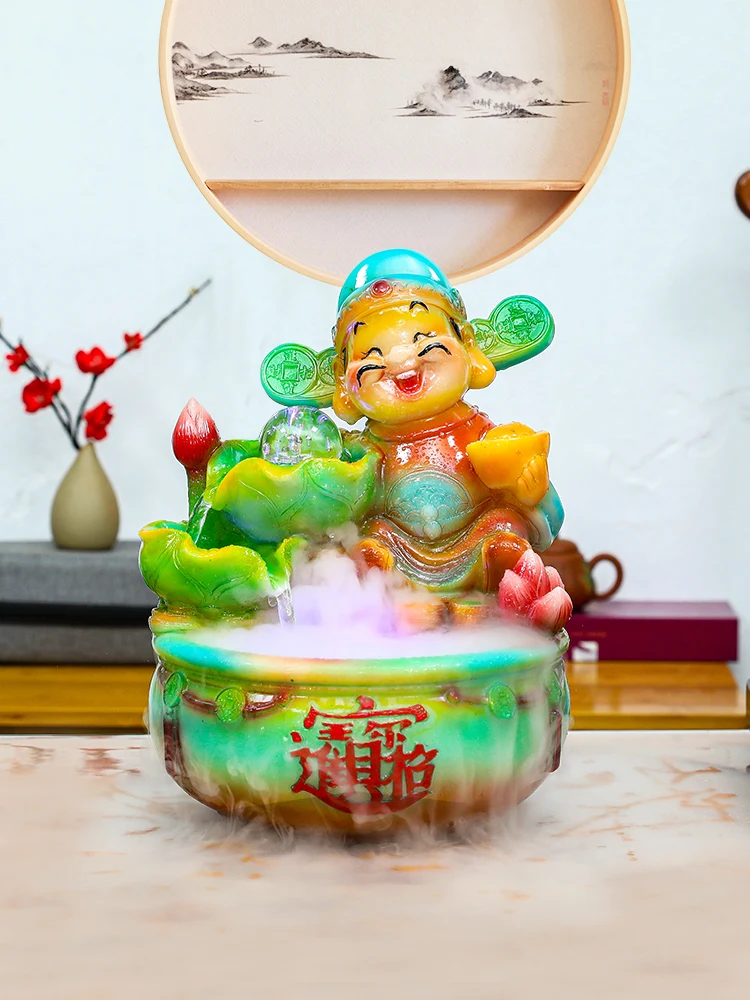 Rockery Running Water Fountain Money-Making Fengshui Wheel Table-Top Fish Tank Decorations Wealth-Seeking Furnishings