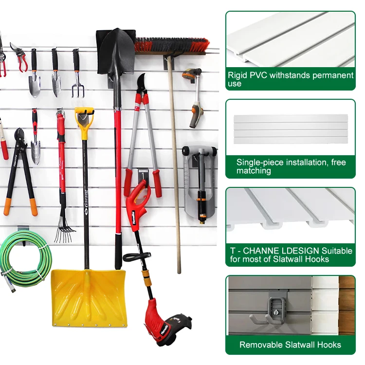 Europe and USA Popular  PVC Wall Slatwall Panel Smooth Surface Easy Cleaned for Garage Wall Organizer