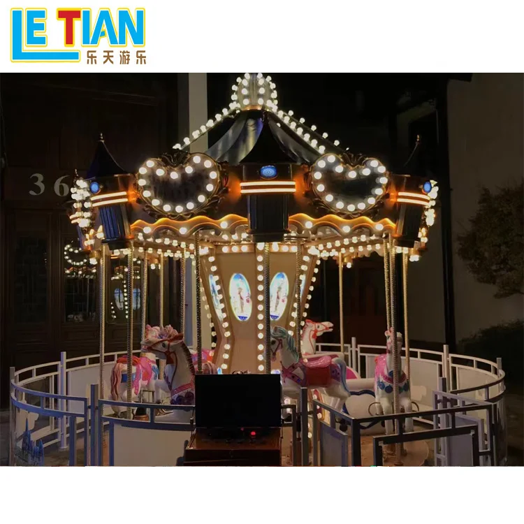 Indoor games electric small merry go round amusement park coin operated kids mini carousel horse rides for sale