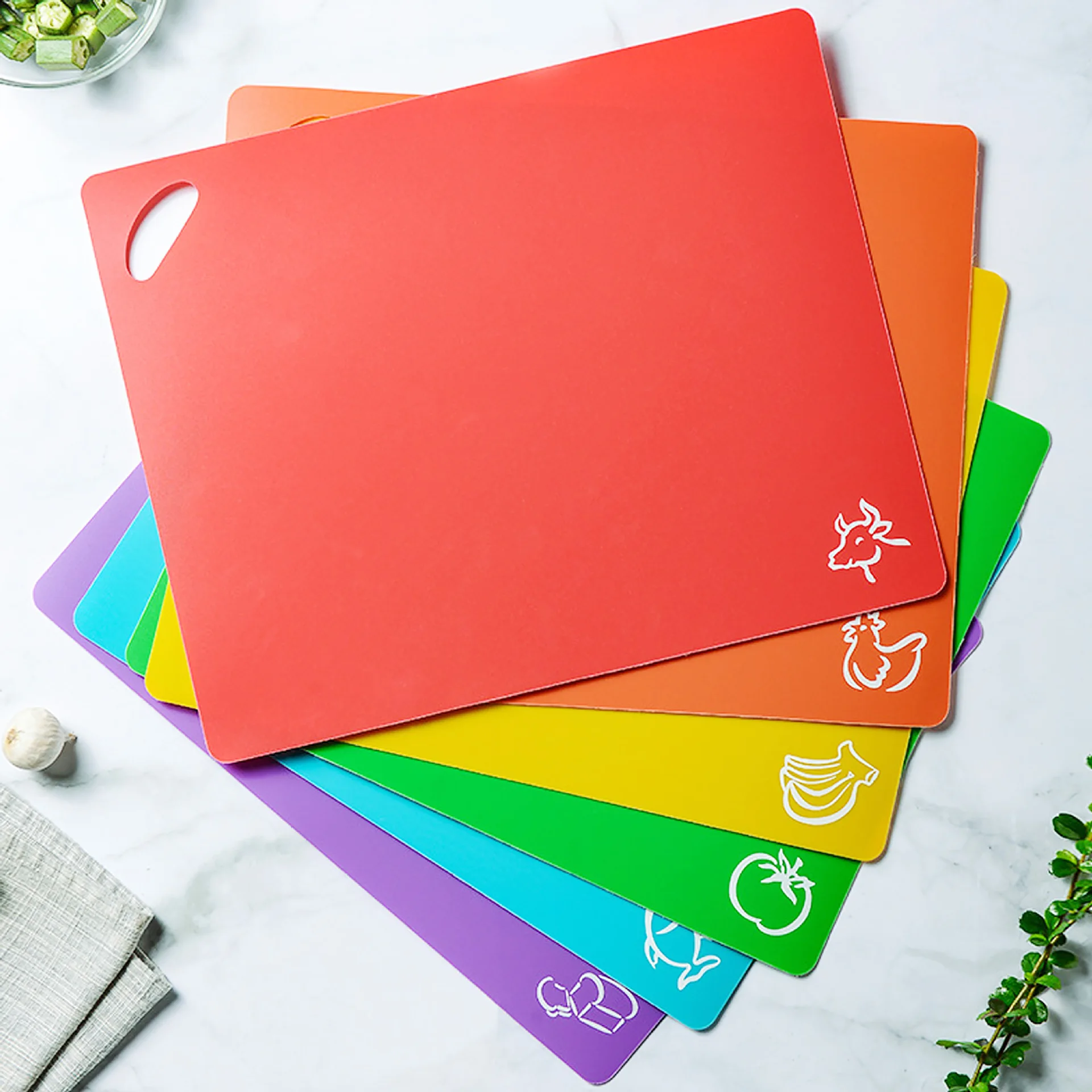 Set 6 Eco-Friendly Extra Thick Flexi-Cut Square Cutting Board Mats Dishwasher Safe Plastic Kitchen Food Chopping Blocks Outdoor