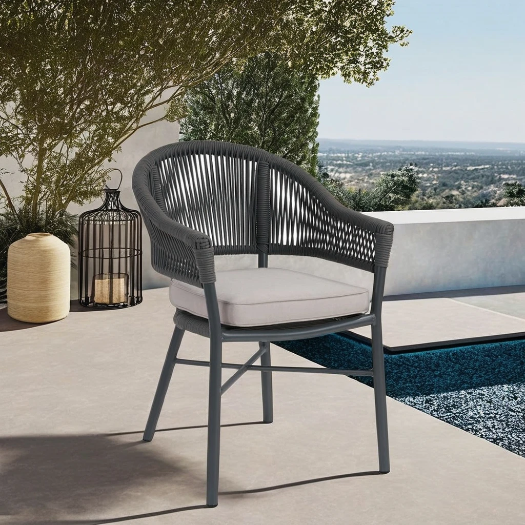 Modern design stackable metal Outdoor Aluminum Rope weaving Dining Patio Restaurant villa Chairs with cushion