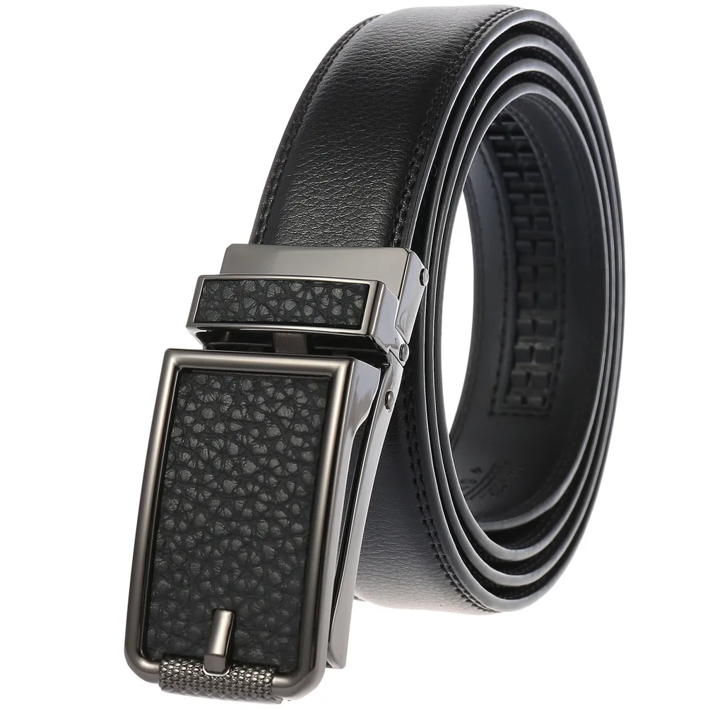 Genuine Leather Belt Wholesale Easy Slide Automatic Buckle Ratchet adjustable  casual jeans leather men belt
