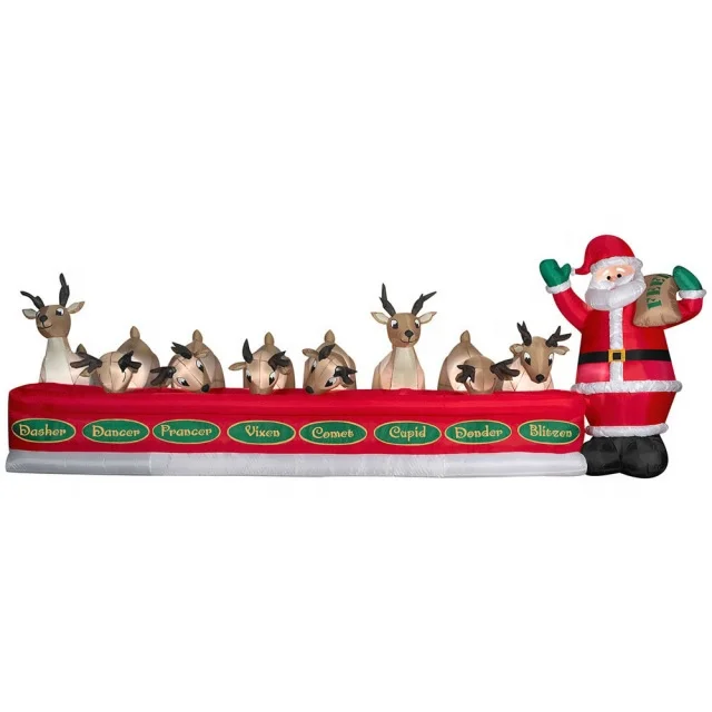 2024 Santa Feeding Eight Reindeer Colossal Christmas Inflatable with blower and led light for Christmas Lawn Decoration