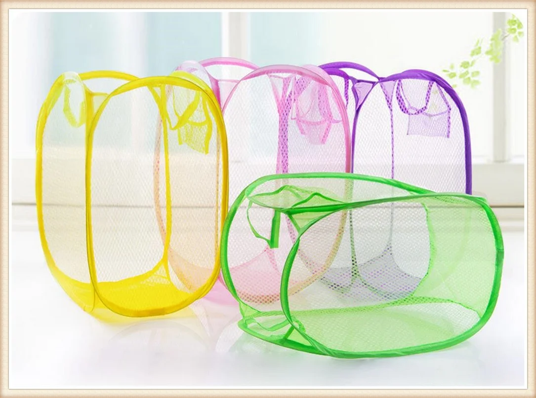 Wholesale polyester foldable mesh nylon laundry basket