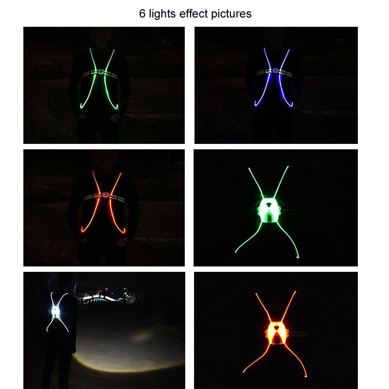 LED outdoor waterproof USB rechargeable running safety vest warning night running light vest wearable flashlight