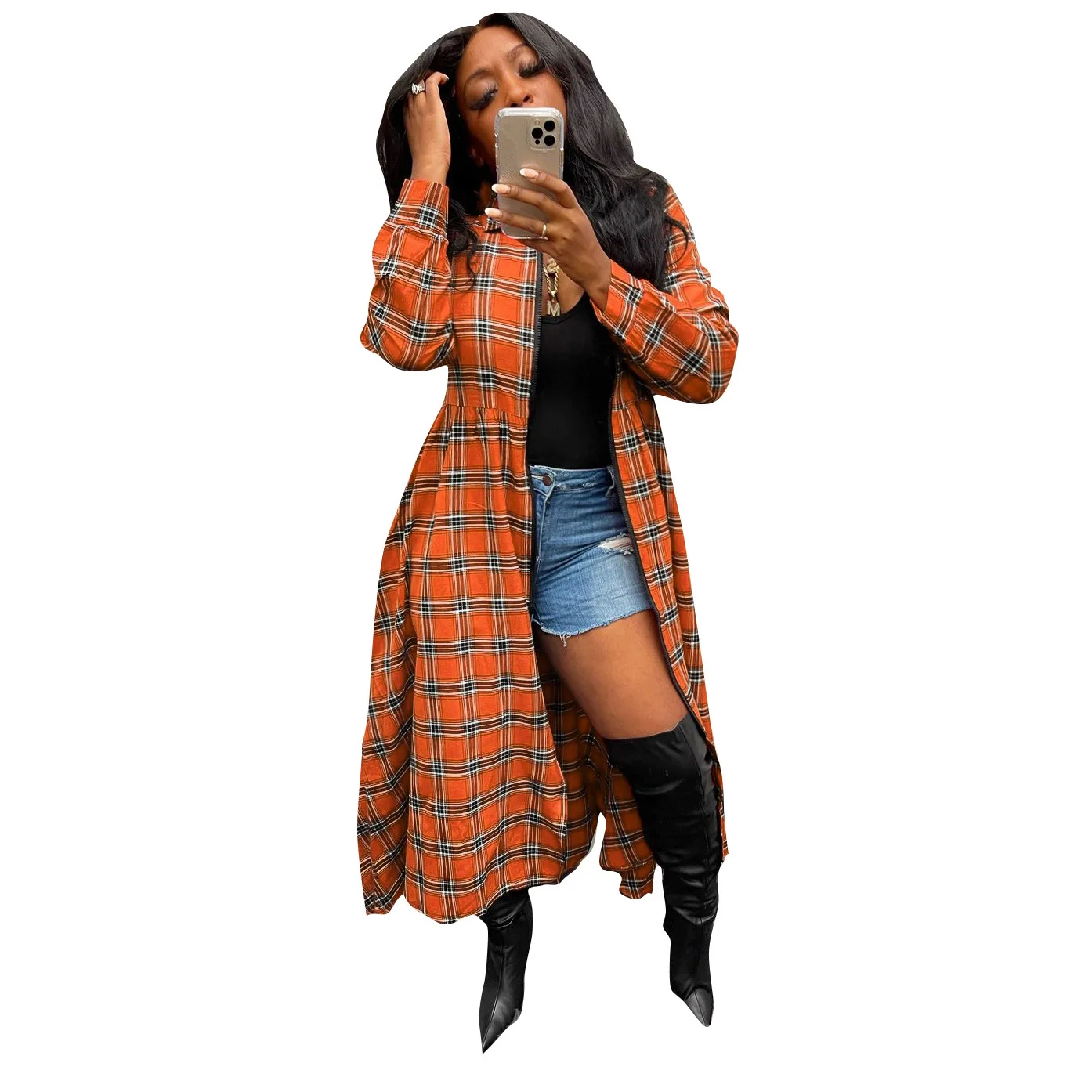 Fashionable Street Wear Loose Long Plaid Coats long jacket women fall clothes long coat for women plaid jacket