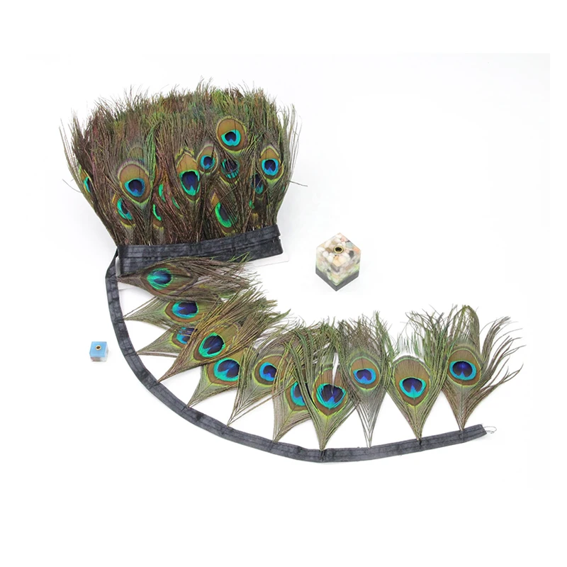 High Quality Trims Fringe  Costumes Decoration Dyed Peacock Eye Feathe Satin Ribbon Sewing Crafts