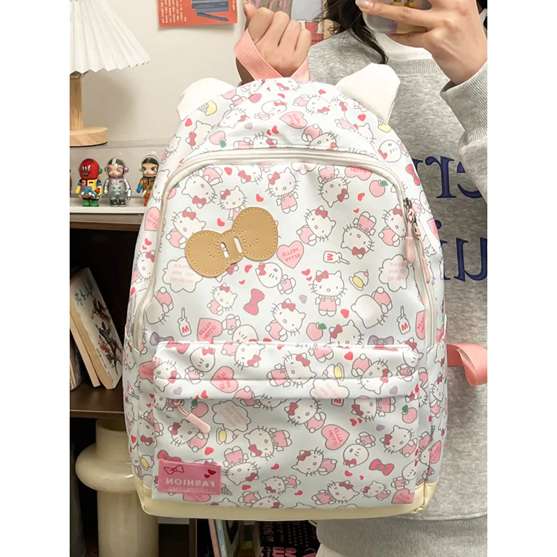 Hot Sale New Trendy All Over Print wholesale custom cartoon hello hk cat Travel Backpack Large Capacity Hiking Rucksack for Girl