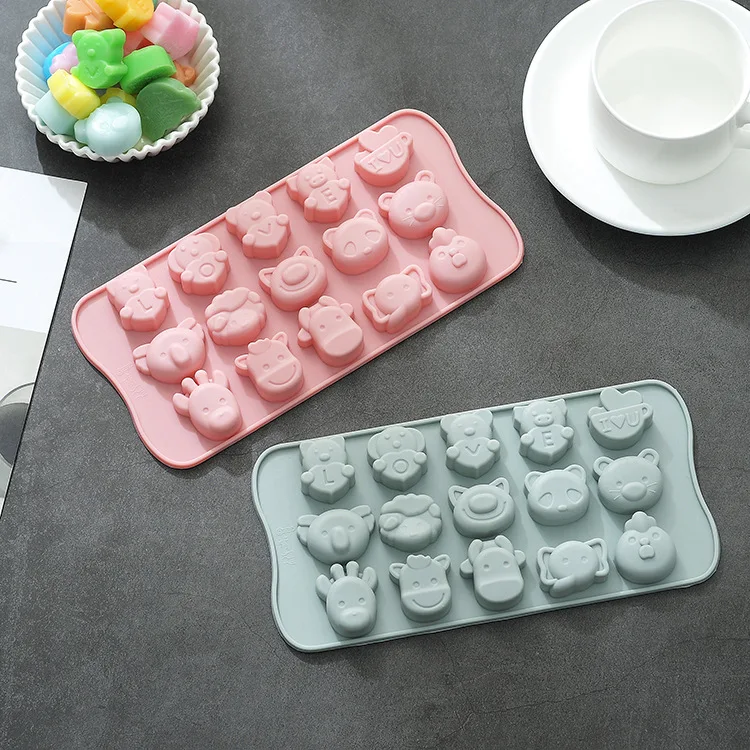 15 Grid Cartoon Animal Silicone Mold Cute Panda Elephant 3D Chocolate Cake Fudge Mold DIY Baking Tool