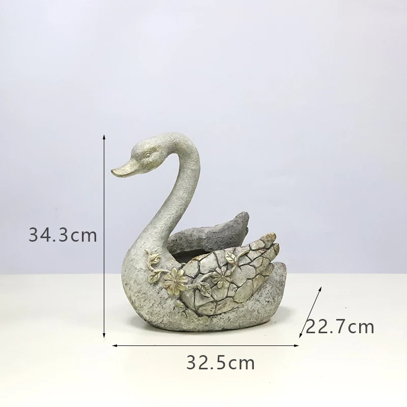 Redeco Cute High Quality Magnesia Garden Swan Statue Magnesium Oxide Swan Planter Resin Pot For Wholesale