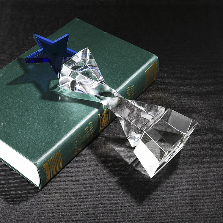 Blue glass crystal star award trophy MH-NJ0018