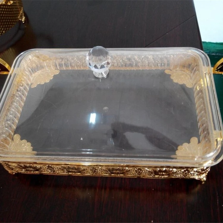 2015 new product clear metal & plastic gold food tray