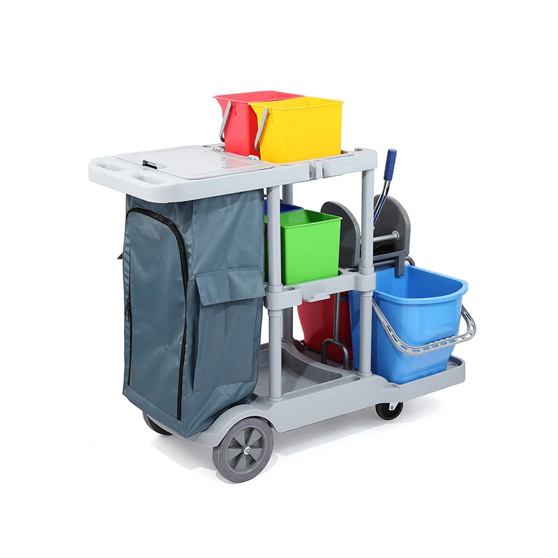 Commercial Restaurant Room Service Cleaning Tool Trolley Cart Wheel Wheelie Bag With Mop Wringer