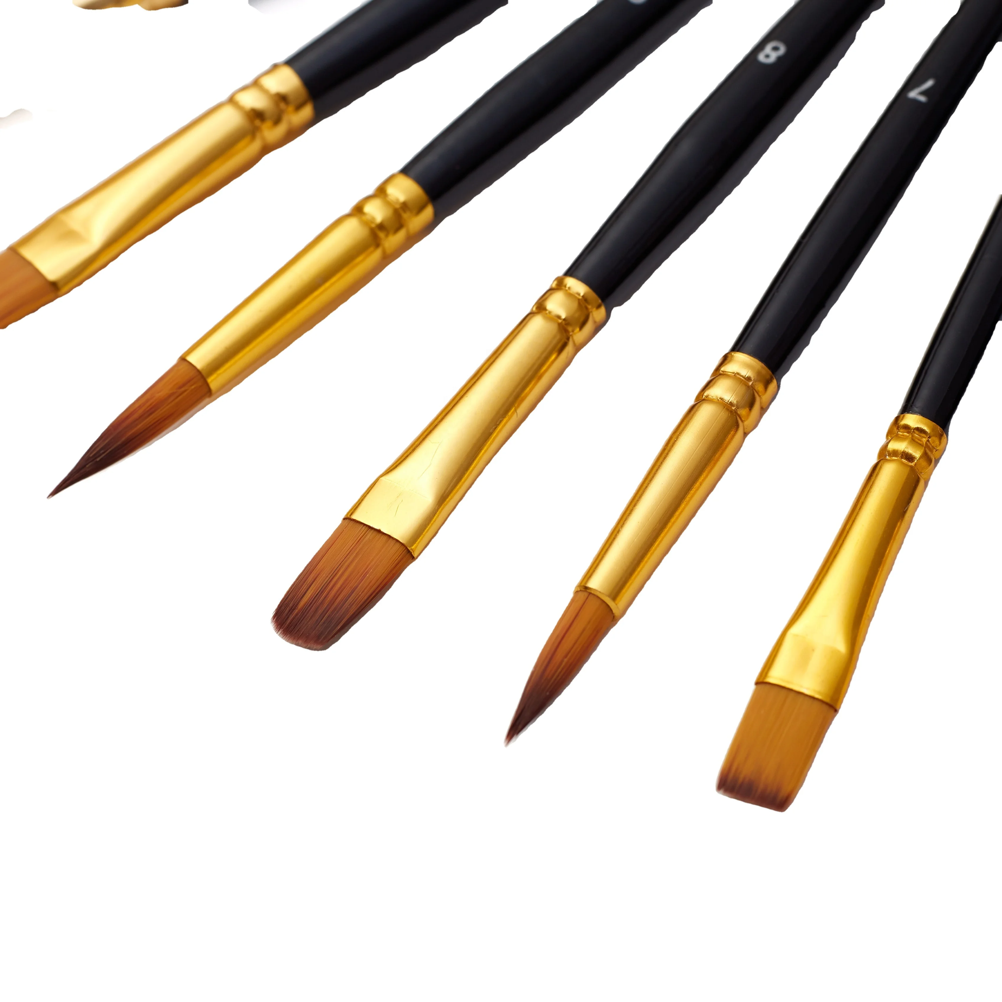 Amazon hot sale 12pcs different shapes wooden handle aluminum tube drawing brush artist brush for kids paint