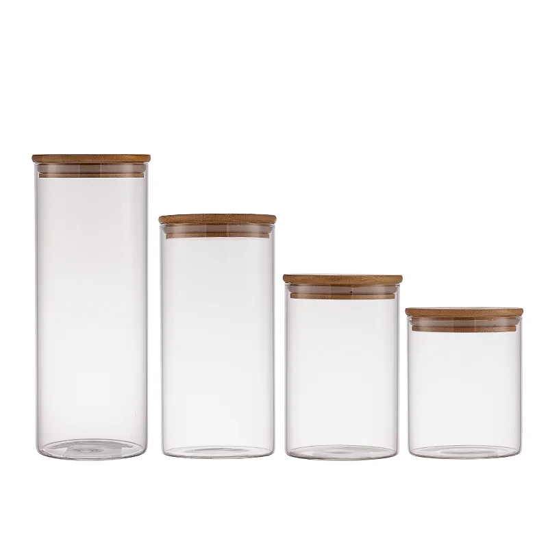 New Ecofriendly Clear 200ml Bamboo Glass Jars Wide Round Custom Cookie Jar Potes De Vidro Com Tampa De Bambu For Food Storage