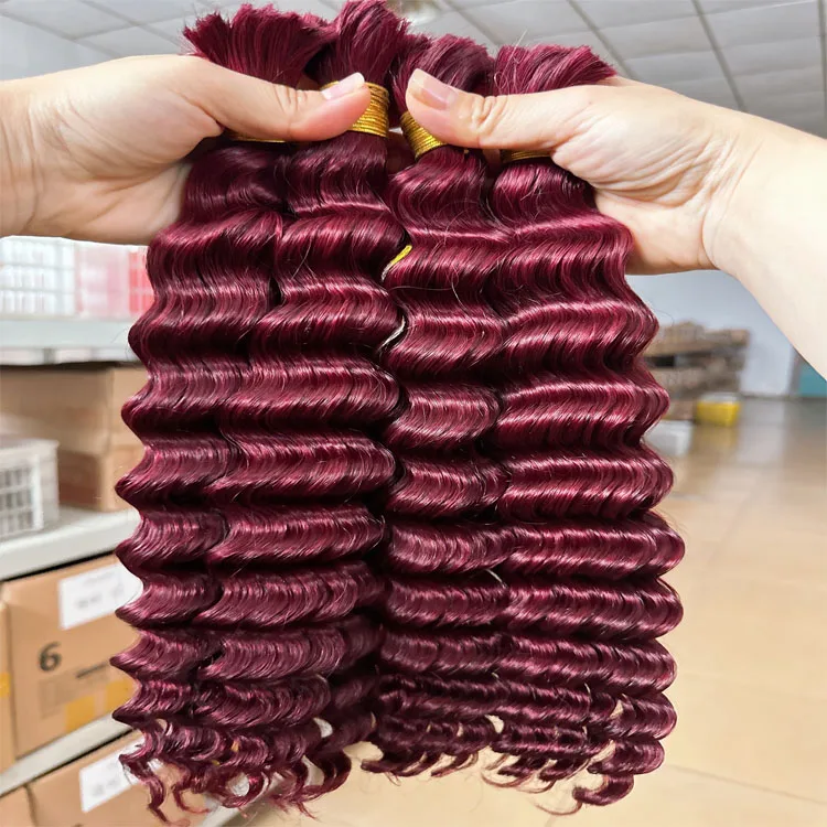 quality guaranteed raw unprocessed deep wave 4# 27# 30# 613# red burg hair bulk unwefted human hair extensions for braiding