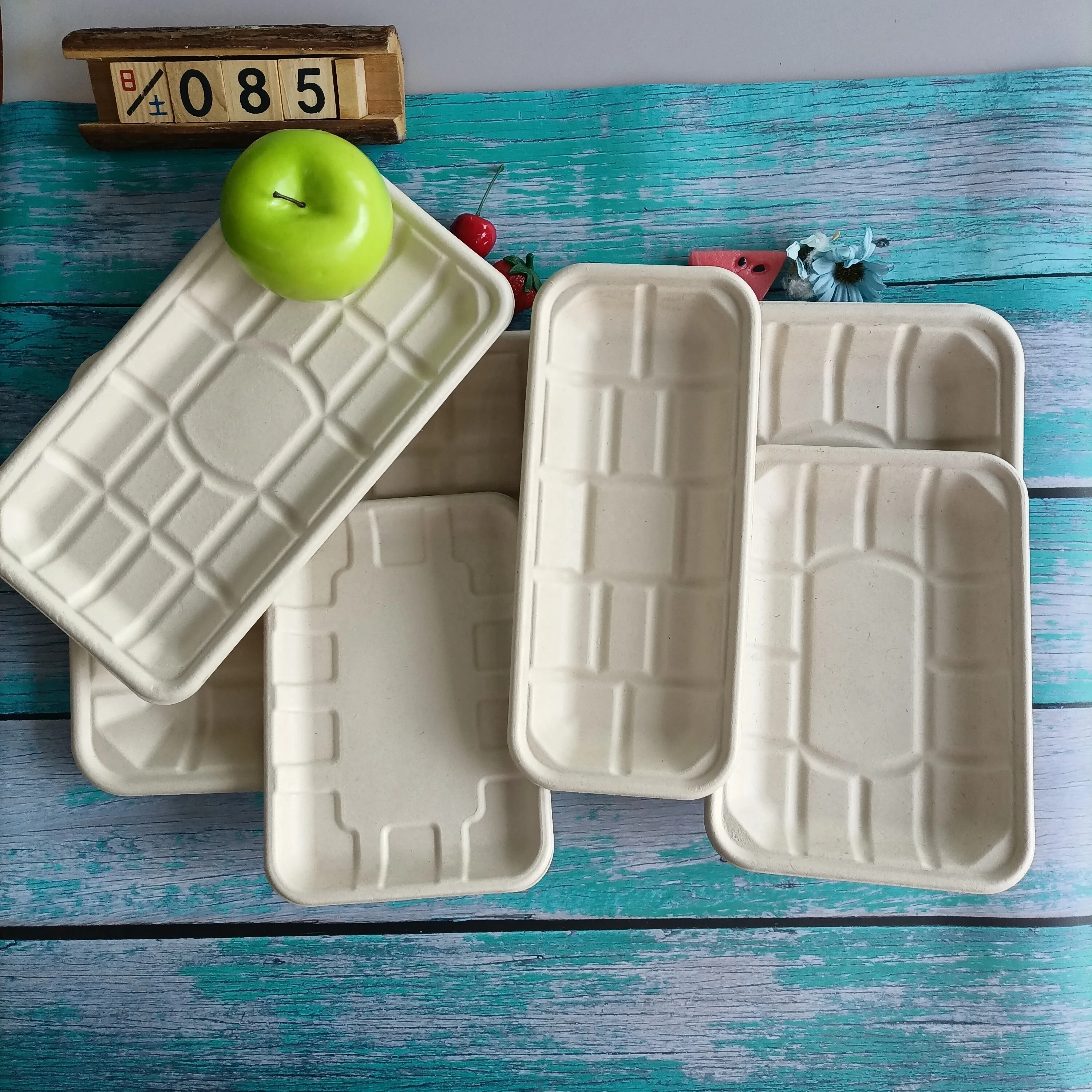 10Inch Hollowware Tableware Disposable Bbq Fast Food Rectangular Shaped Trays Serving Supermarket Meat Tray