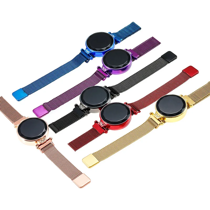 Tiktok girl fashion leisure circular LED touch screen magnetic drill magnetic watch strap electronic stone watch SB12