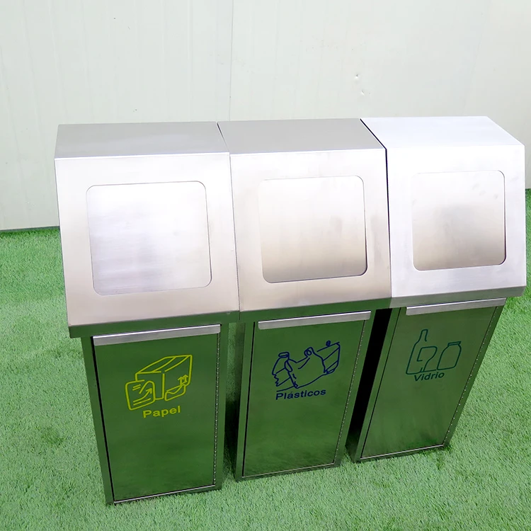 Big Modern Metal Sorting Waste Recycling Bin Stainless Steel Separate Trash Can Large Classified Garbage Bins For Sale