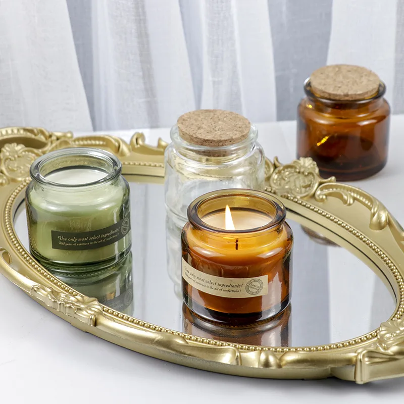80ml Clear Amber Empty Round Small Glass Candle Jar with Cork Lid