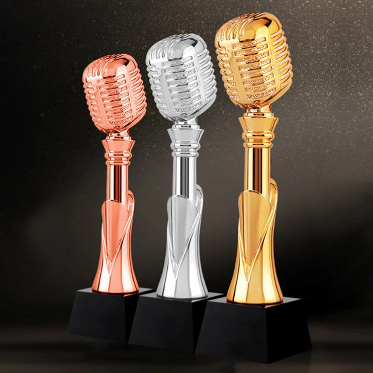 Golden Music Microphone Resin Glass Award Metal Trophy Crown Crystal Trophy Award